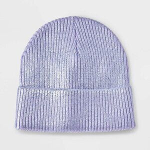 Art Class Girl's Knitted Cuffed Shiny Purple Beanie Hat